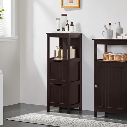 Yaheetech Small Bathroom Storage Cabinet with 2 Drawers & Shelf, Espresso - Image 2