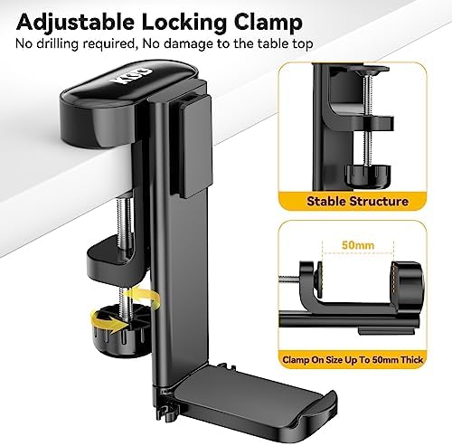 KDD 4 in 1 Desk Cup Holder - Clamp on Under Desk Headphone Hanger - Rotating Headphone Holder Detachable Pen Cup Holder Desktop Storage for Cup, Phone and Pen(Black) - Image 5