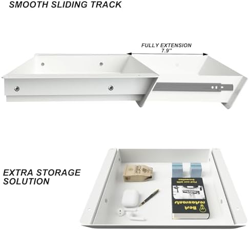 White Under Desk Mounted Sliding Drawer with 60 Degree Tilt Panel to pull out, 15'' long & 9'' deep Large Storage Organizer for Sit Stand Workstation - Image 3