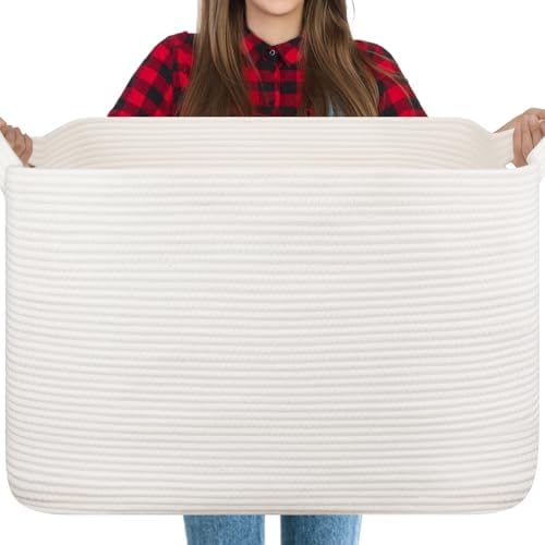 OIASKET 118L Extra Large Blanket Basket Living Room, 24.8"x17.7"x16.2" by OIASKET