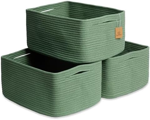 NaturalCozy Storage Baskets 16.8”x13”x7.6” Cotton Rope Woven Baskets for Organizing 3-Pack | Toy Storage Bins | Basket for Shelves, Laundry, Blanket, Clothes, Closet, Kitchen, Bathroom, Gifts by NaturalCozy