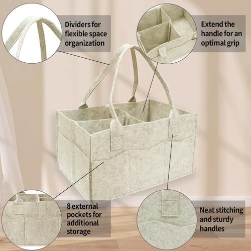 2 Pack Diaper Caddy Organizer, Portable Baby Caddy Organizer with Handle, Collapsible Nursery Storage Bin and Gift Baskets for Girls and Boys - Newborn Essentials, Baby Shower Gifts (Oatmeal) - Image 3
