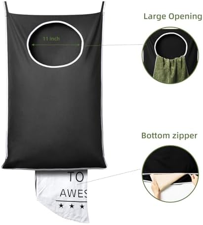 KEEPJOY XL Black Door Hanging Laundry Hamper, 36.5" x 22.5" Large Capacity Hanging Hamper Bag with Large opening and Strong Hooks for All Family Laundry, Blankets, and Toys (Black,1-Pack) - Image 4