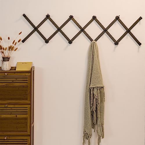 SKOLOO Hat Rack for Wall with 17 Hooks, Solid Wooden, Modern, Expandable Coat Rack Wall Mount for Coats, Hats, Bags, Baseball Caps, Dark Walnut Color - Image 2