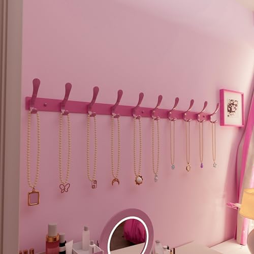 SKOLOO Coat Rack Wall Mounted - 10 Hooks, Heavy Duty, Stainless Steel, Metal Wall Hanger, Sturdy Coat Hooks for Hanging Coats, Jackets, Clothes, Hats - Pink - Image 5