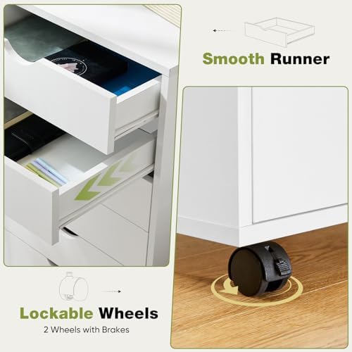 Sweetcrispy 7 Drawer Rolling Storage Cabinet, Wood Under Desk Mobile Dresser with Wheels, Small Organizer Chest for Home Office, Bedroom, Living Room, Compact Vertical Storage Furniture Unit, White - Image 4