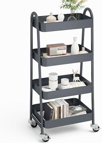 NEWBULIG 4-Shelf Metal Rolling Storage Utility Cart with Lockable Wheels by NEWBULIG