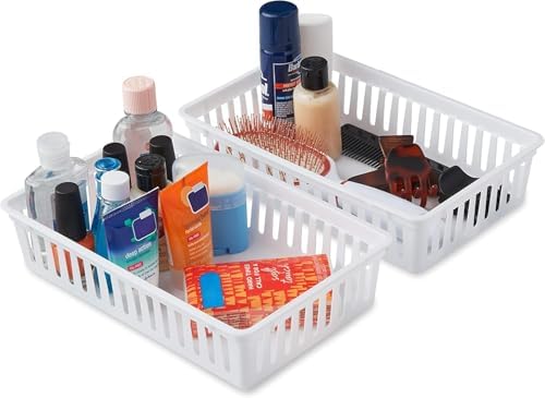 Tribello Plastic Bin Baskets for Organizing, White Storage Tray, Rectangle 9 x 6 x 2 - Pack of 12 - Made in USA - Image 3