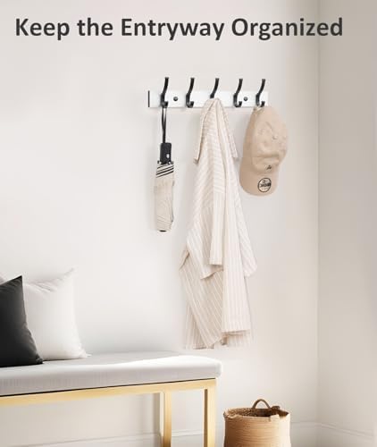 Optish Coat Rack Wall Mount, 16.5 Inches Wood Coat Hooks Wall Mount, Wall Coat Rack with 5 Hooks, Hat Rack Wall Hooks for Hanging Coat, Bag, Towel (1Pack, White) - Image 4