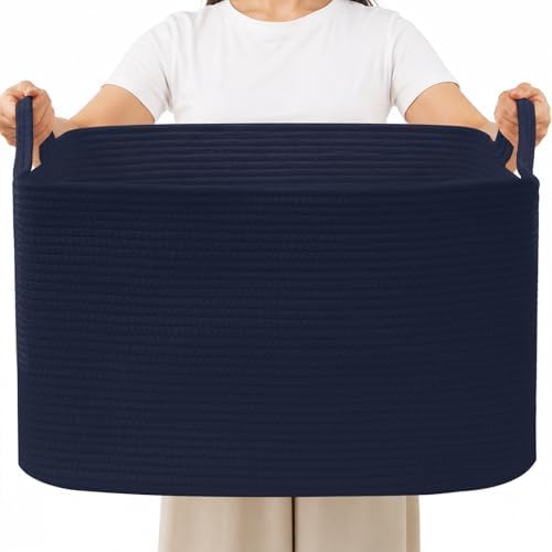 65L Large Laundry Basket with Handles,Woven Blanket Basket,Navy by HZFTJOY