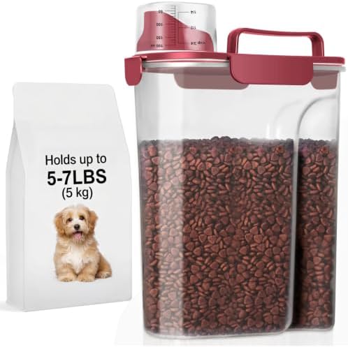 LEAWALK 5-7Lbs Airtight Dog Cat Pet Food Storage Container-Elegant Red by LEAWALK