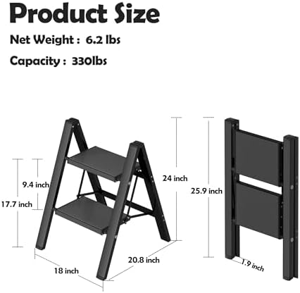 Taranta 2 Step Stool Foldable,Aluminum Step Ladder-BlackWoodgrain - Image 6