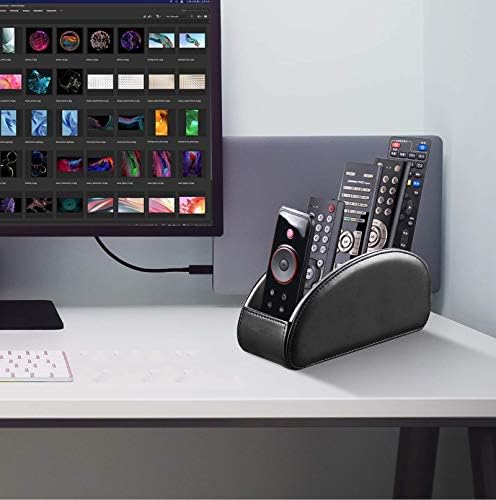 All-in-One Leather TV Remote Control Holder Black with 5 Compartments Nightstand Desktop DVD Media Player Remote Caddy Storage Box Organizer Tray For Makeup Brush Pen Stationary Table Controllers - Image 5