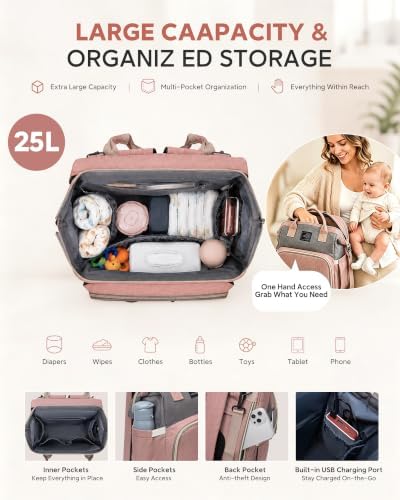 houscly Diaper Bag Backpack with Changing Station, 25L Large Capacity - Image 2