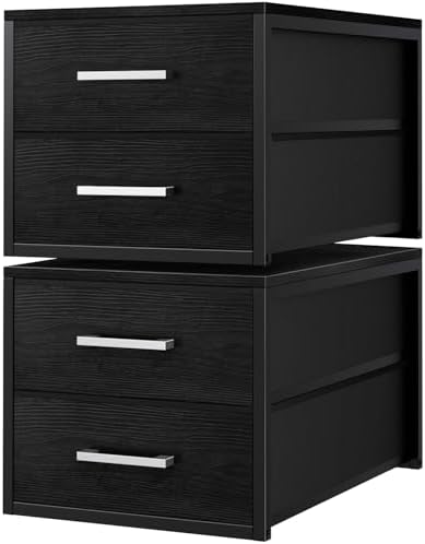 BOLUO Stackable Storage Drawers Narrow Closet Organizers and Storage Fabric Black 2 Drawer Dresser for Bedroom 2 Packs Modern by BOLUO