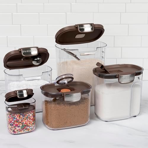ProKeeper+ Airtight Food Storage Container Set – Clear Plastic Flour and Sugar Canister Set with Magnetic Accessories for Kitchen Organization (Brown, 9-Piece) - Image 3
