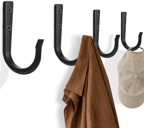 4Pcs Wall Hooks for Hanging Coat/Towel - 50LB Screw in Metal Hanger Wall Mount, for Outdoor, Closet, Door, Bathrooms, for Backpack, Robe by XHIPY