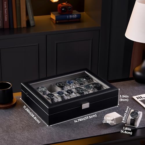 ProCase Watch Case for Men, 21 Slot Mens Watch Box Holder Organizer with Glass Lid, Watch Display Case, Fathers Day Gift for Dad Husband, Birthday Valentine Gifts for Men Women -21 Slot, Black - Image 2