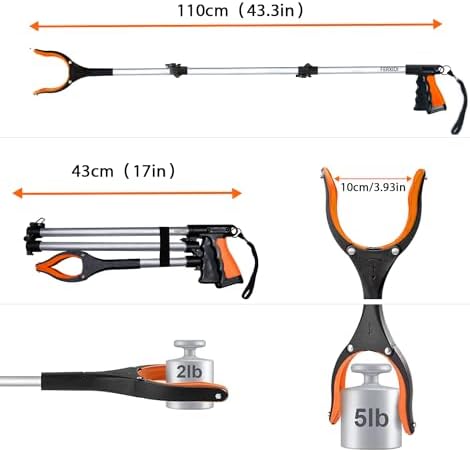 43" Foldable Grabber Reacher Tool,Reacher Grabber Pickup Tool,Folding Grabbers for Elderly Grab It Reaching Tool with Rotating Jaw+Magnets,Grabber Reacher Tool Heavy Duty - Image 2