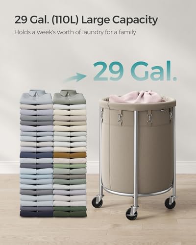 SONGMICS Laundry Basket with Wheels, 29 Gal., Steel Frame, Removable Bag - Image 3