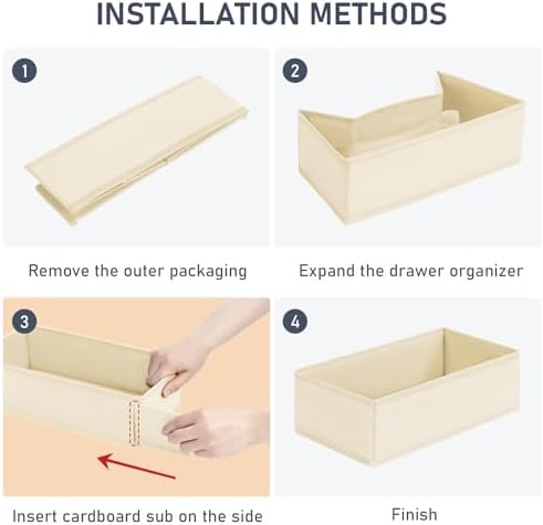 DIMJ Drawer Organizer Clothes - Underwear Organizer Small Sock Organizer Closet Organizers and Storage Box Dresser Drawer Dividers for Baby Clothes, Bra, Socks, Belt, Tie, Set of 9, Beige - Image 2