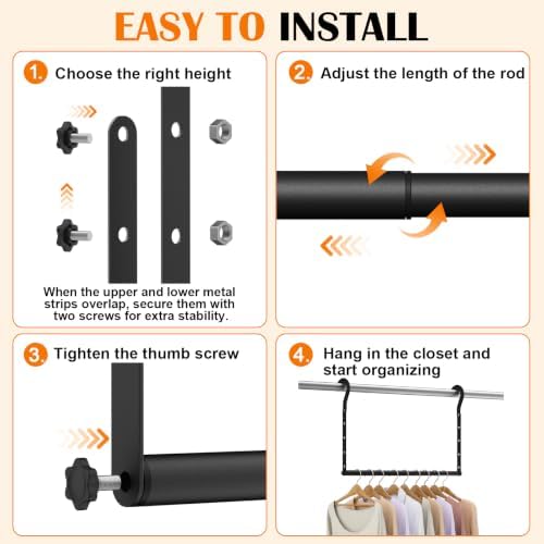 Adjustable Closet Rods for Hanging Clothes, Heavy-Duty Metal Hanging Closet Rod Extender, Clothes Hanging Bar with 9 Height Adjustments, Space-Saving Closet Hanging Storage Organizer - Image 6