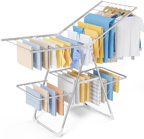 Sakugi Clothes Drying Rack, Foldable 2-Level with 55.5" Adjustable Wings by Sakugi