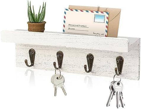 Key Holder Wall Mount, Farmhouse Wall Shelf with 4 Hooks for Entryway by Hronrad