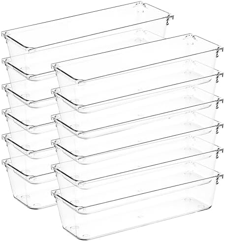 12 Pack Drawer Organizers, 3"X 9" Clear Acrylic Storage Bins by Ravinte+Decor