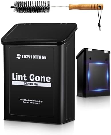 COZYCOTTAGE Magnetic Lint Bin for Laundry Room Organization and Storage With Brush & Hooks - Wall Mounted Dryer Lint Trash Can for Laundry Room Decor (Black) by Unknown