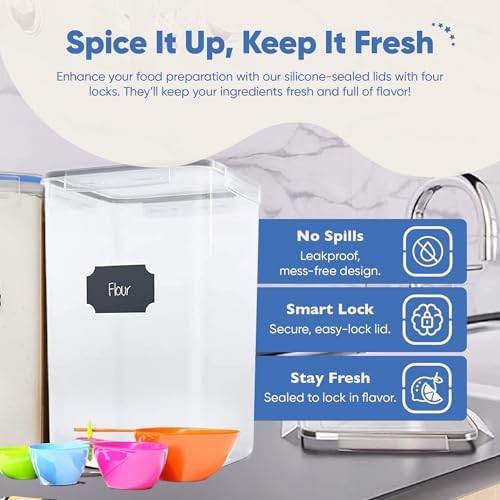 Chef's Path Extra Large Tall Airtight Food Storage Containers, Set of 4, Airtight Food Storage for Flour, Sugar, Rice, Includes Measuring Scoops, Pen, and Labels, 7qt, 220Oz, 6.5L, Transparent - Image 6