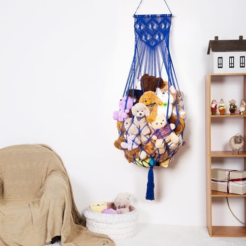 Amdermi Stuffed Animal Hammock Wall Hanging Net for Stuffed Animal Net Stuffed Animal Storage Plush Toy Holder Toy Organizer for Boho Kidroom Nursery (Blue) - Image 2