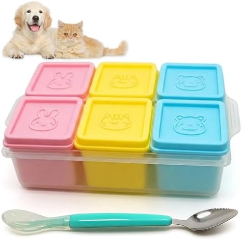 2ME Cat and Dog Food Storage Containers with Lids, 6-Pack 100% Silicone 4oz Each, with Dual-Ended Scoop – Keeps Wet Can Food Fresh, Odor-Resistant,Freezer, Microwave & Dishwasher Safe by 2ME