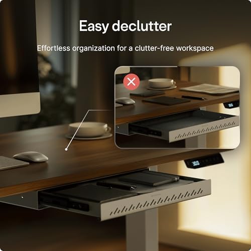 Desktronic Under Desk Drawer — Hidden Under-Desk Storage Organizer, Easy Install, Large Capacity Metal Sliding Drawer for Home Office, Standing Desk & Workstation (Grey) - Image 3