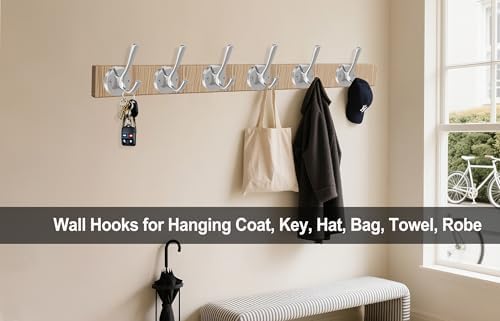 TOFIIGREM Brushed Nickel Wall Hooks Towel Hooks, 2 Pack Coat Robe Hook Heavy Duty Bathroom Double Hook Wall Mounted, Hand Towel Hooks for Closet Entryway Cubicle Kitchen - Image 6