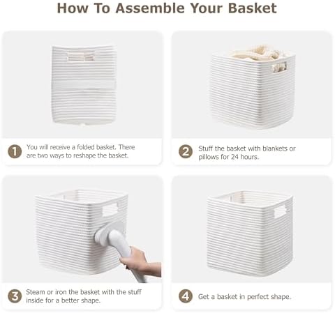 UBBCARE Set of 4 Cotton Rope Basket 13 X 13 X 13 Inches, Woven Storage Baskets for Shelves, Organizing with Handles, Cube Storage Bins for Storage Books, Magazines, White - Image 7