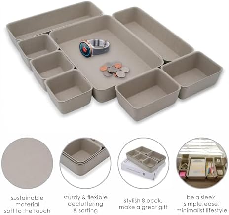 Welaxy Office Felt Desk Drawer Organizer Tray 8pc Stone Natural Storage Bin - Image 4