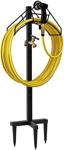 Artigarden Freestanding Outdoor Garden Hose Holder Stand with Brass Faucet, Heavy Duty Metal Water Hose Reel Storage Stake Rack for Backyard, Black (Hose not Included) by Artigarden