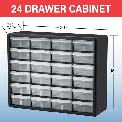 Akro-Mils 24-Drawer Plastic Storage Cabinet, 20"W x 6"D x 16"H, Black - Image 3