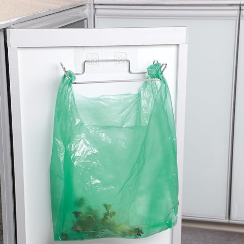2 Pcs Stainless Steel Trash Bag Holder for Kitchen Cabinets Doors and Cupboards, Under Sink Bag Hanger, Portable Trash can, Waste Bins, Wall Adhesive Hanging Garbage Bins, With Wall Sticker Base - Image 7