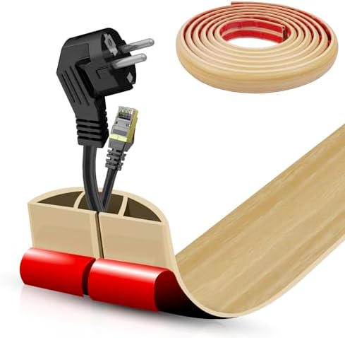Floor Cord Cover Self Adhesive Cord Hider,10FT Cable Management, Extension Strip Protector for Wires, Prevent Cable Trips for Offices, Gyms, Exhibitions Cavity:0.47"(W) x0.35(H) WoodLightyellow by DBHXXMB-HH