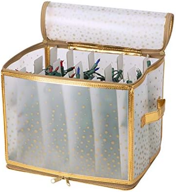 Simplify Holiday Light Organizer Box | Holds 500 Lights | Christmas Storage | Tree String Lights | 5 Divider Reels | Collapsible | Ultra Zip | Gold by Simplify