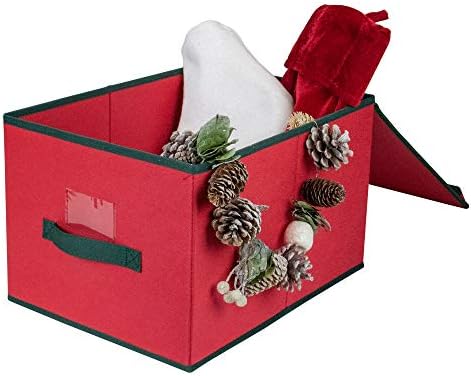 Northlight 16" Red Collapsible Christmas Decoration Storage Box with Handel - Image 4