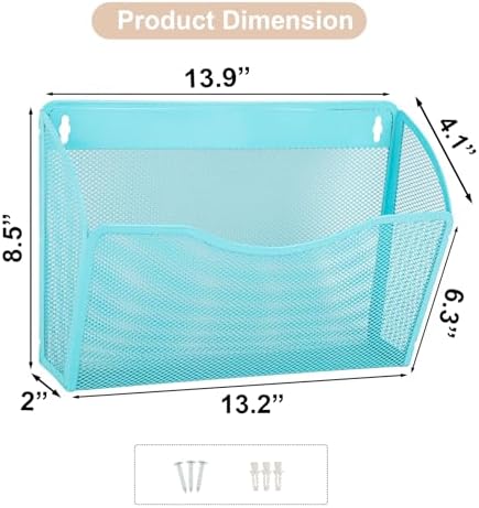 EASEPRES 3 Single Pocket Mesh Hanging File Organizer, Vertical Wall Mounted Magazine File Holder, Mount Basket Mail Paper Document Folder Organizing for Office, Home and School, Blue - Image 2