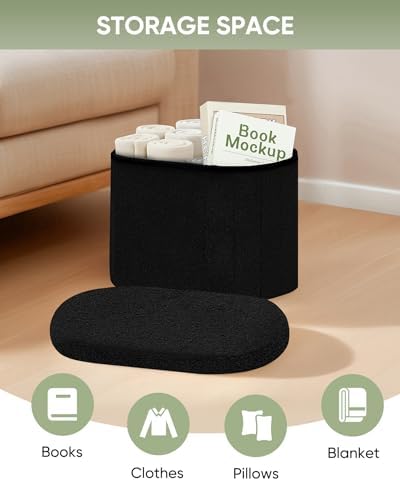 B FSOBEIIALEO 16.14" Boucle Storage Ottoman Cube for Dorm Room, Black - Image 4