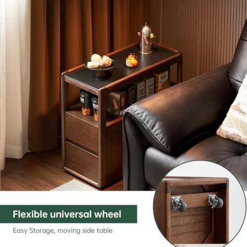 Solid Wood Narrow End Table with 2 Drawers, Slim Sofa Side Table - Image 4