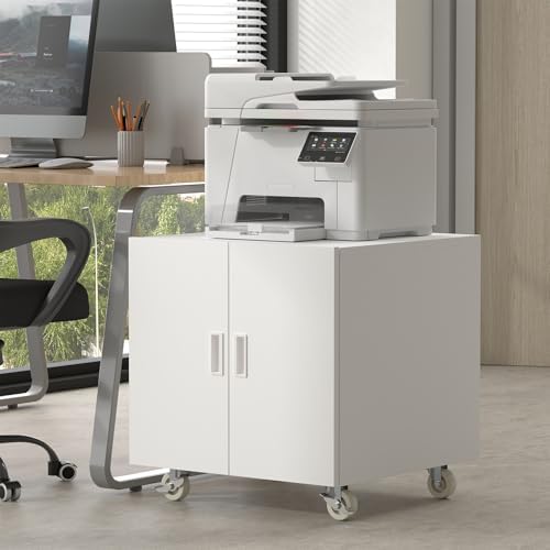 Printer Stand with Wheels, Office File Cabinet for Workplace, White Filing Cabinet for Home Office, Large Printer Table with Removable Shelf, Office Station for Workplace, School - Image 2