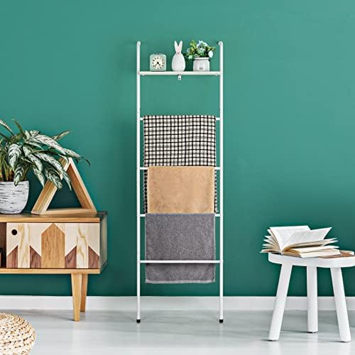 Blanket Ladder with Shelf Farmhouse Towel Rack Holder for Bathroom, White - Image 5