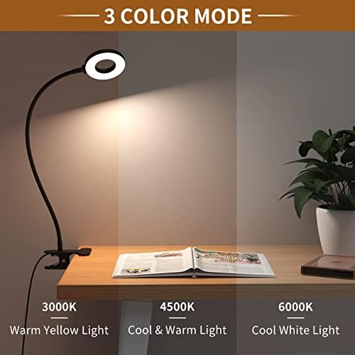 iZELL Desk Lamp, LED Reading Light with Clamp, 3 Color Modes & 10 Brightness Flexible Arm Book Light for Kids Reading Book in Bed at Night Clip on Table, Computer, Zoom Meetings - 27.6‘’ Black - Image 2