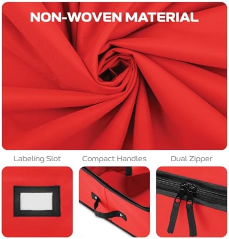 Christmas Wrapping Paper Organizer Storage Box, Straps/Pockets, 40" Heavy-Duty Gift Wrap Storage Holder for Bags, Bows, Tags, Ribbons, Holiday Decorations, Fits Up to 24 Rolls Underbed Container (Red) - Image 5